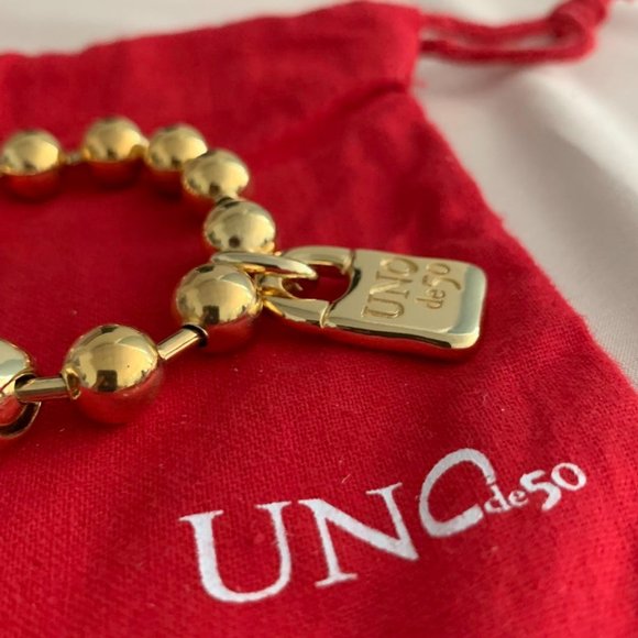 UNO de 50 SNOWFLAKE BRACELET gold Unisex padlock bracelet 18cm - Picture 5 of 8